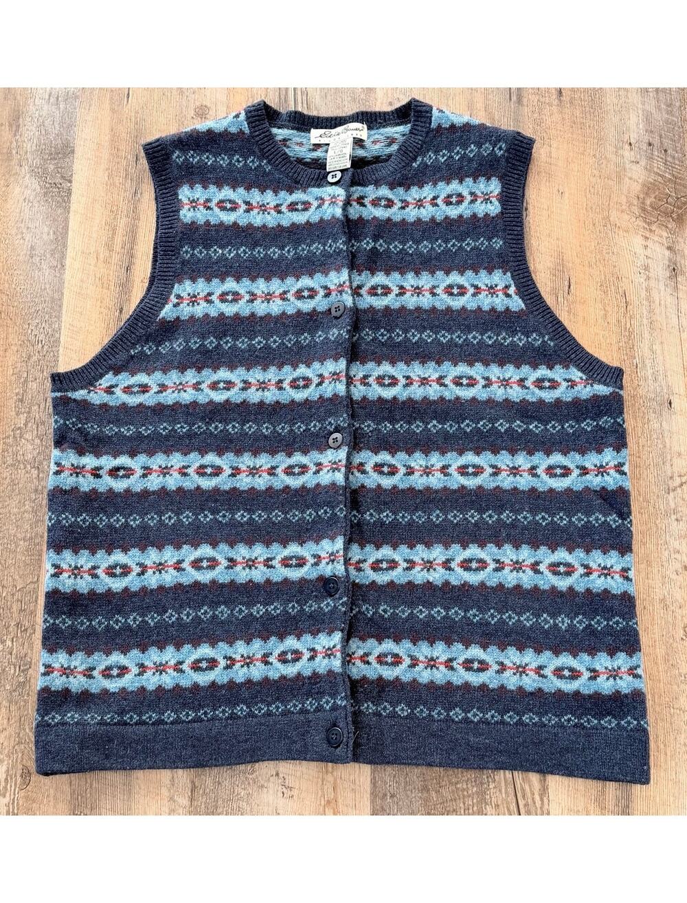 Vintage Eddie Bauer Lambswool Fair Isle Sweater Vest Women’s LG 90s Wool Knit